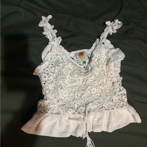 FARM Rio White Floral Crochet Tank Top